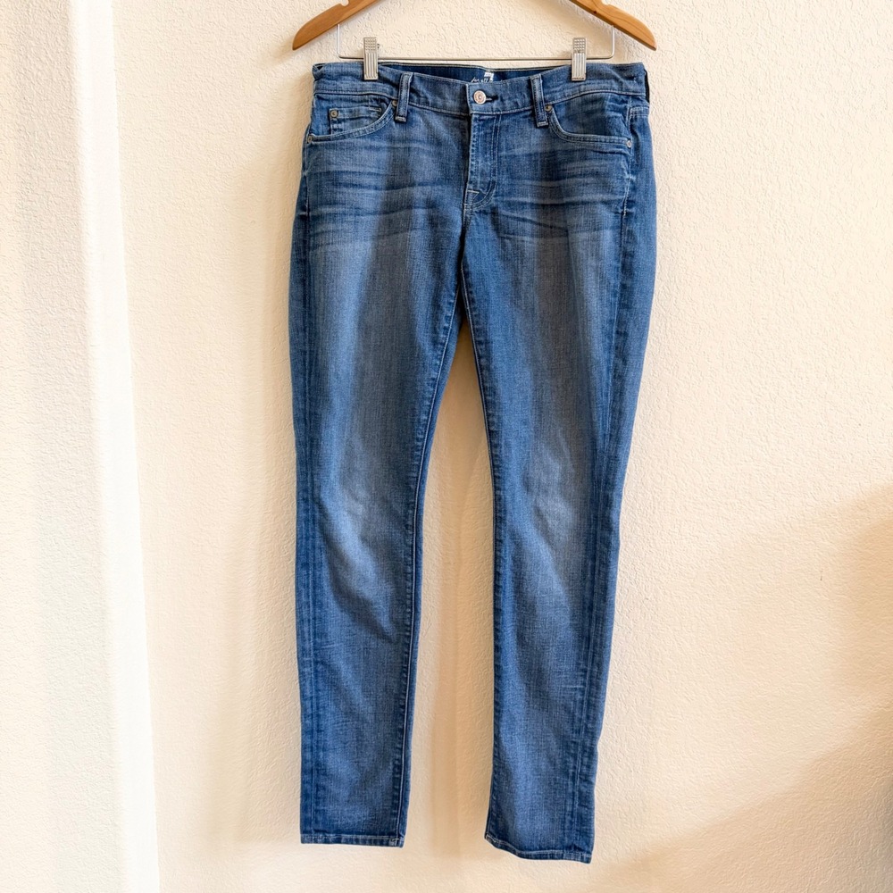 7 For All Mankind Roxanne Slim Straight Leg Jeans Medium Wash Blue‎ Size 30